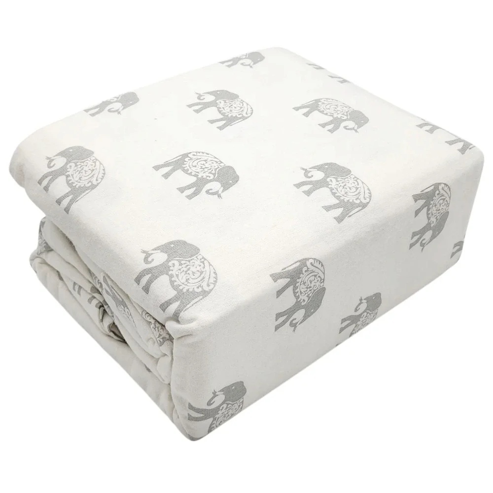 BIBB Home Twin Size Ivory Cotton Flannel Sheet Set‎ of 3pc With Gray Elephants